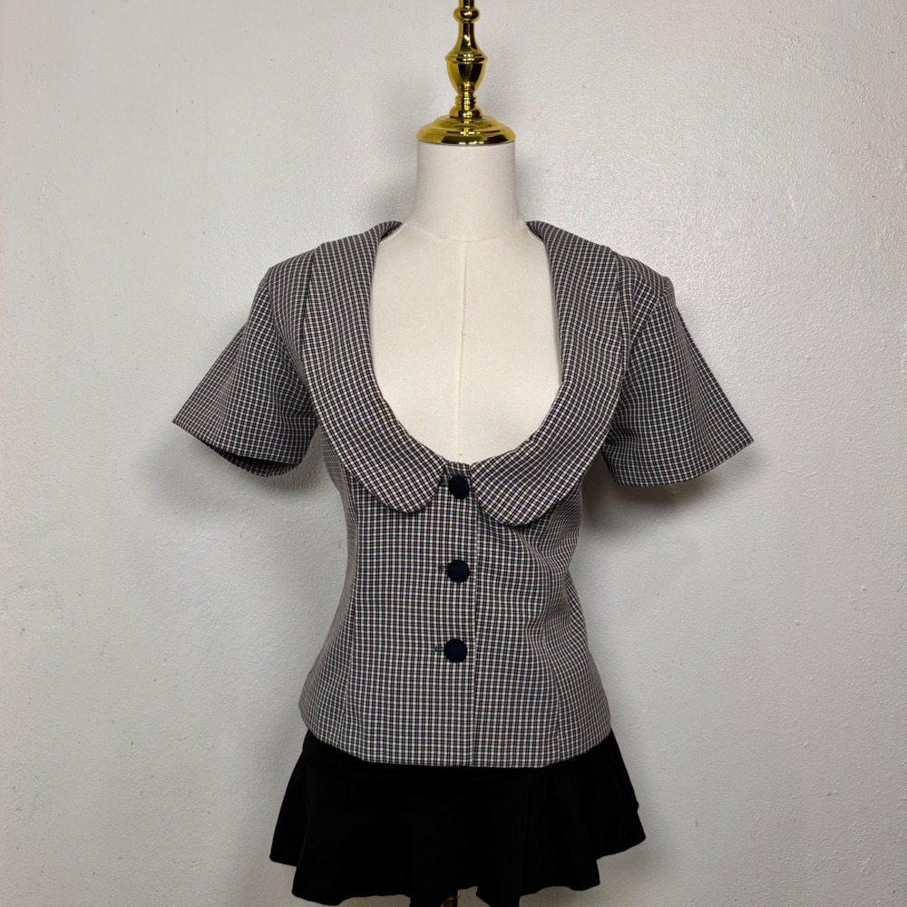 vintage 90s office siren black white plaid button up vest coquette chic y2k goth